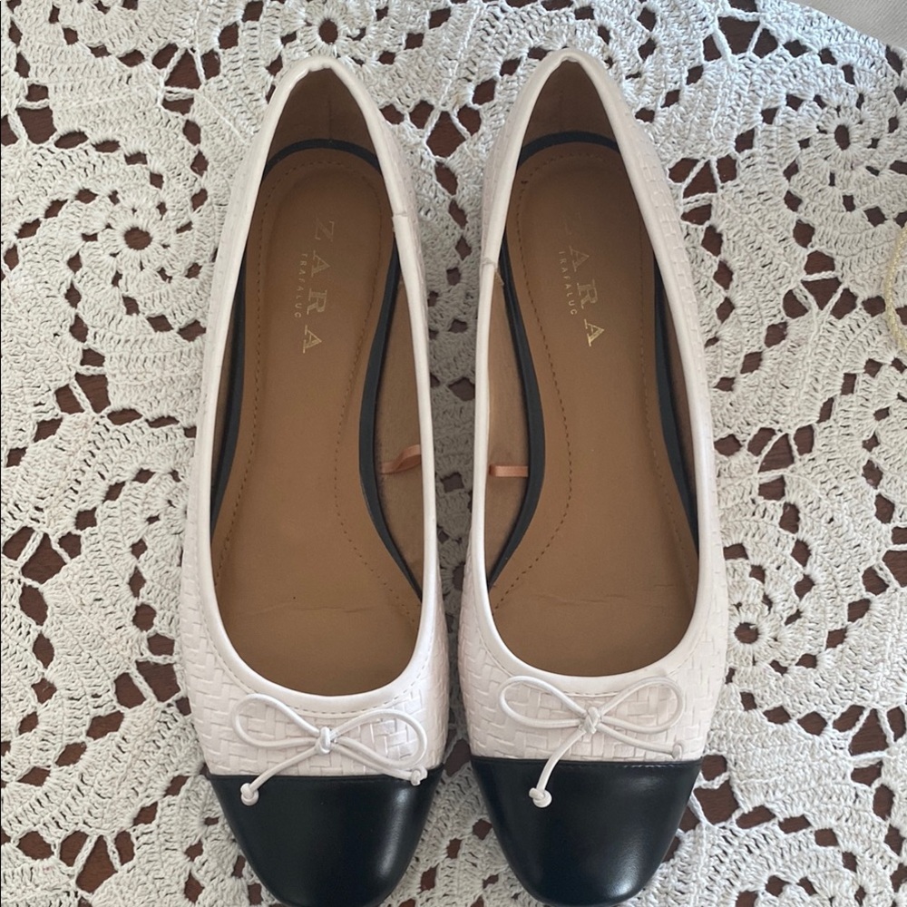 Zara White and Black Classic Flats